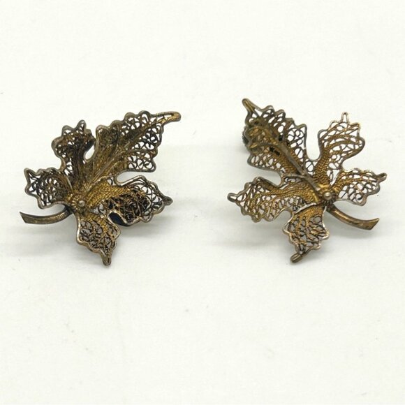 Made in Portugal Jewelry - Art Deco Earrings Sterling Silver Gold-washed Filigree Leaf Made in Portugal